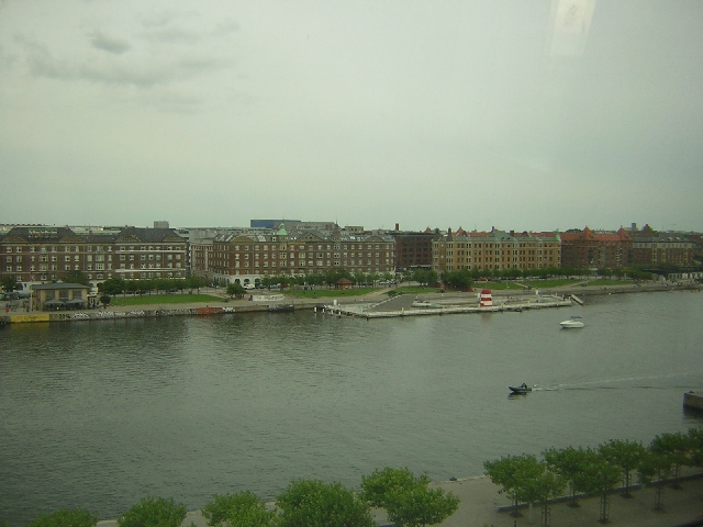 Copenhagen - view from our hostel window - the cordonned off area of the river with a red and white tower is a 100m outdoor swimming pool, where we obviously swam!